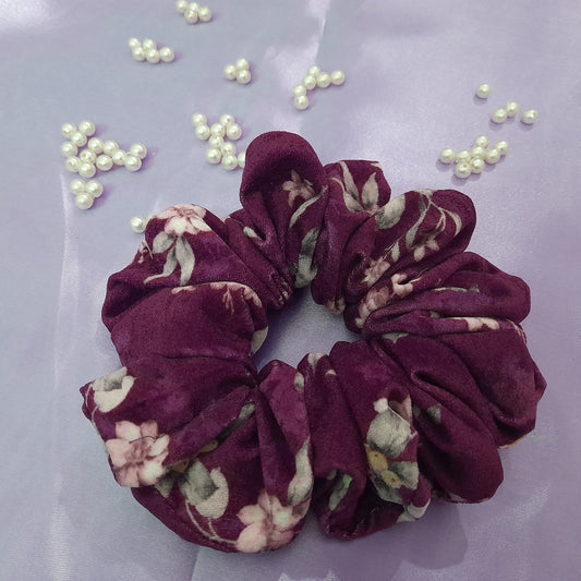 Purple floral velvet scrunchy