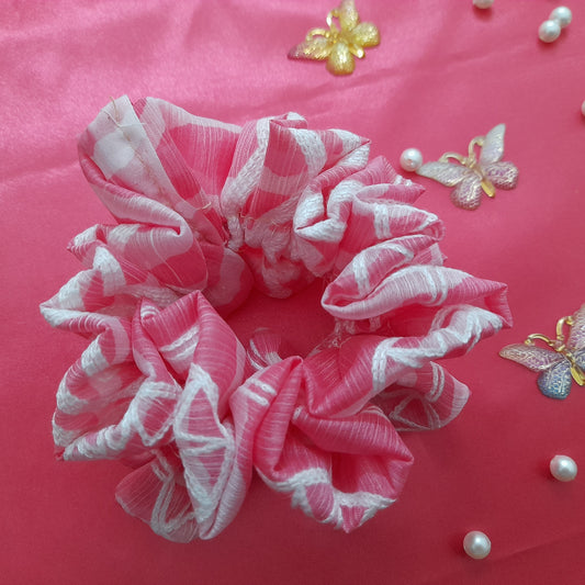 Pink embroidery Ruffle scrunchy