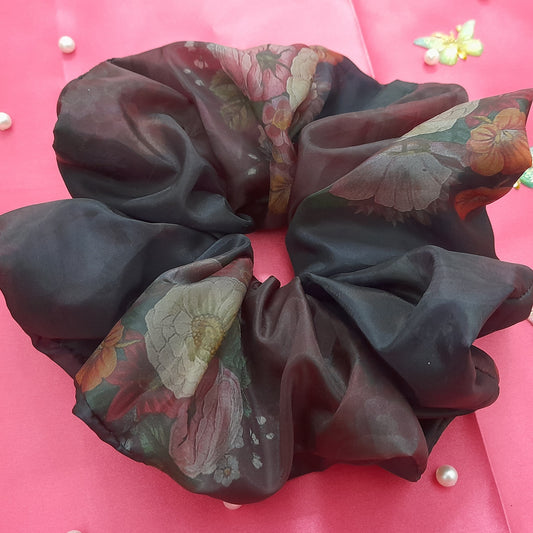 Black floral oversized Scrunchie